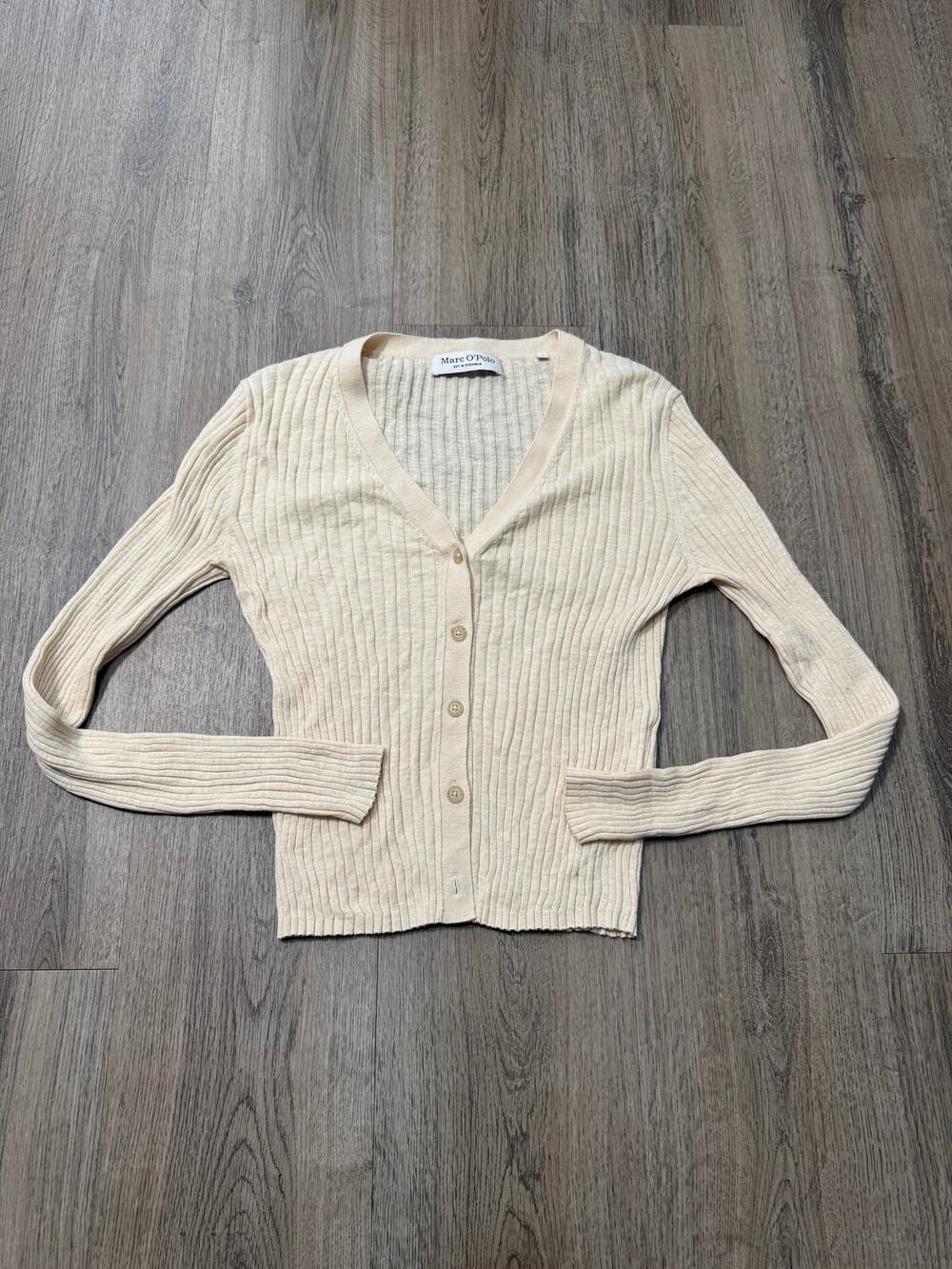 Marc O'Polo Women's Cream Ribbed V-Neck Cardigan Sweater